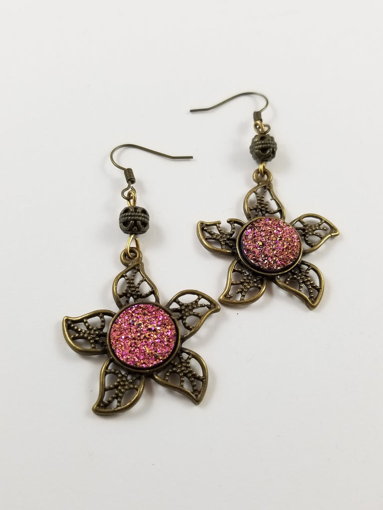 Pink Flower Druzy earrings