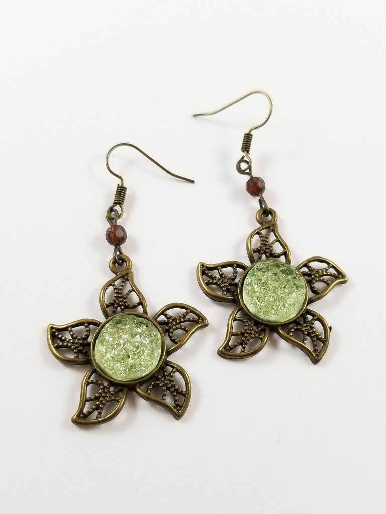 Green Flower Druzy earrings