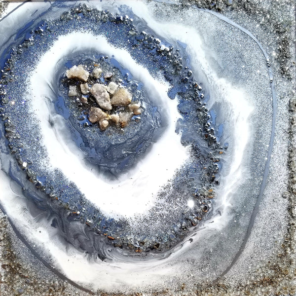 Silver and white geode