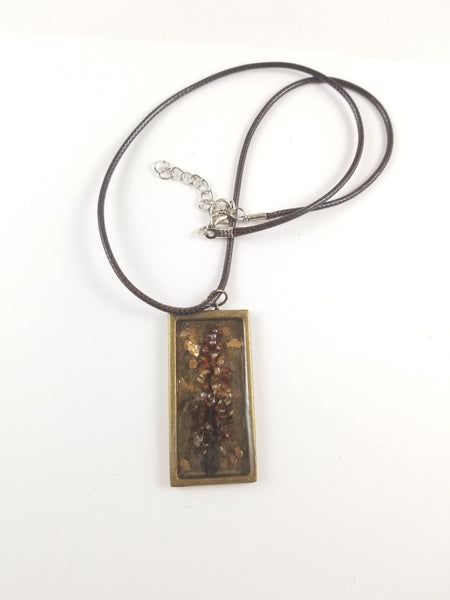 Bronze rectangle flower pendant