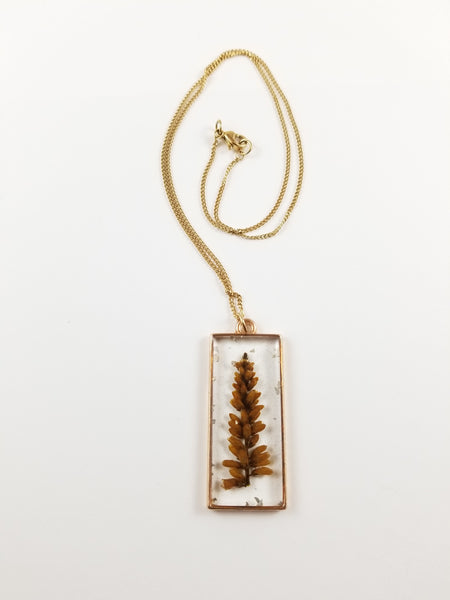 Gold rectangle flower pendant