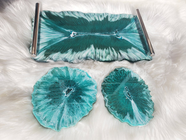 Green Serving Tray with Coasters