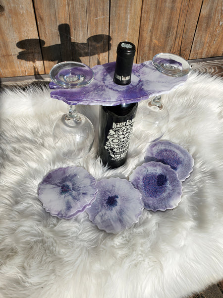 Purple Wine caddy set  (4 coasters)