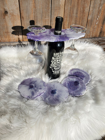 Purple Wine caddy set  (4 coasters)
